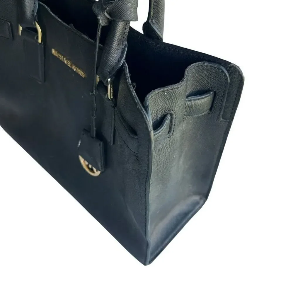 Michael Kors Black Dillon Saffiano Leather Gold EW Satchel Bag Purse